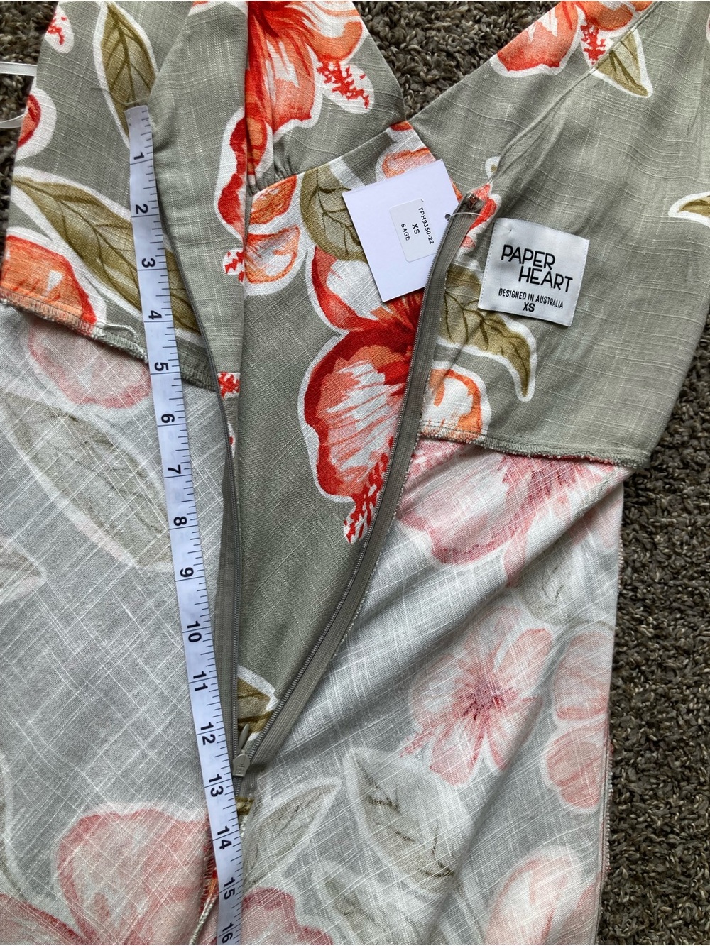 Paper Heart Boho Floral Midi Dress Green Orange Hibiscus XS NWT - Picture 12 of 12
